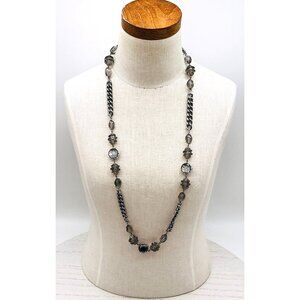 "Elegant Silver Chain Necklace With Smoky Quartz resin Beads"